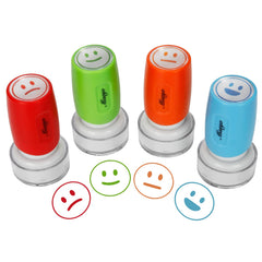 Miseyo Pre-Ink Teacher Stamp Set closeup showing four mood stamps for classroom feedback