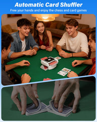 MISFANS Card Shuffler interior showing rechargeable battery for long play sessions