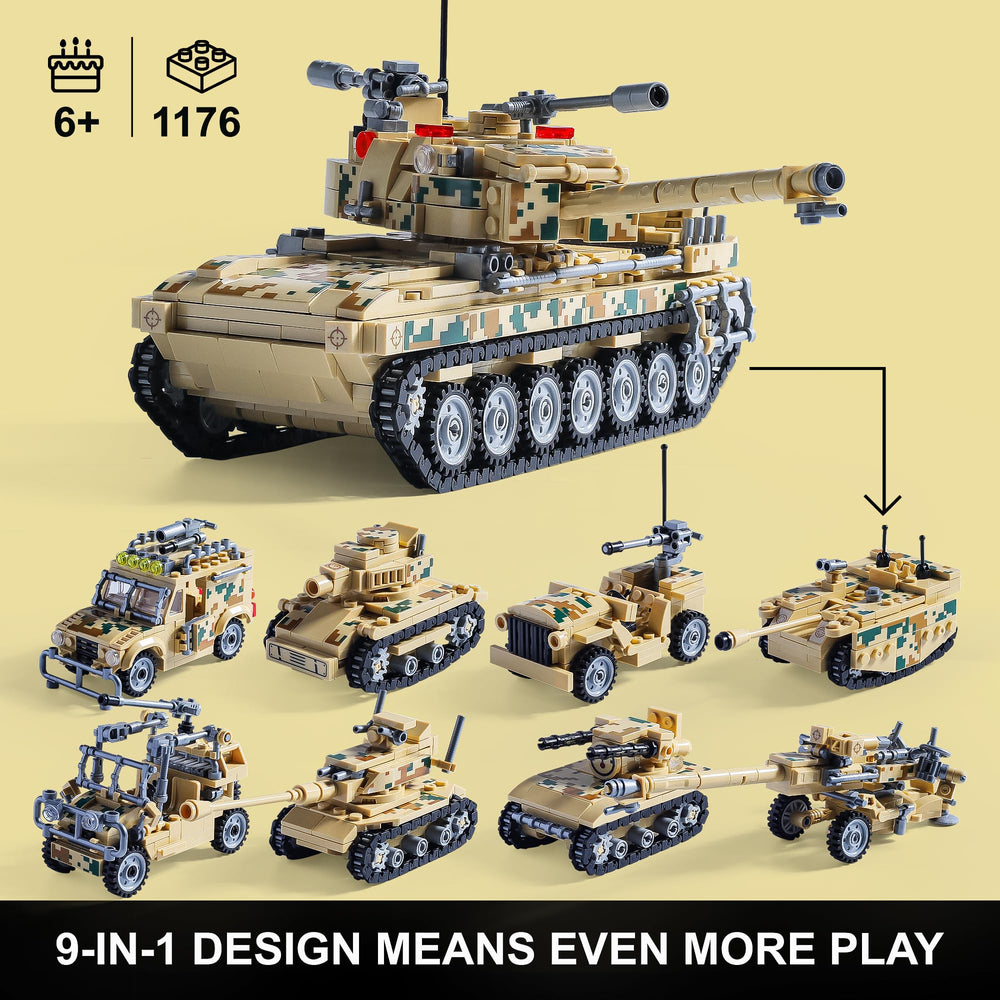 MISTBUY 1176-piece tank set, turret rotation demonstrated for dynamic battles.