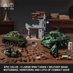 MISTBUY WW2 Army Tank Building Set: Stuart tank in dynamic battle-ready pose.