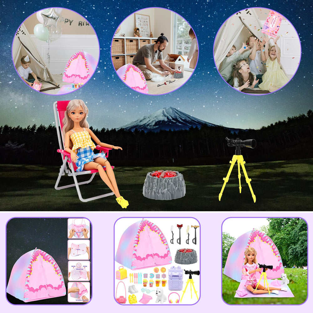 Miunana backpack keeps pretend camping gear organized during adventures.