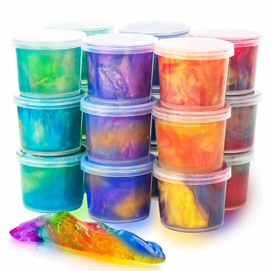 MiVRIU Galaxy Slime 24-pack display, ideal for classroom prizes and party favors.