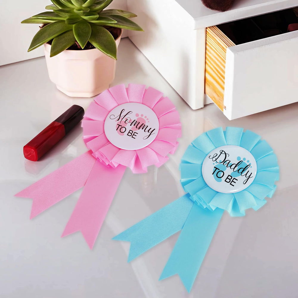 Blue ribbon rosette detail from MixPeak Daddy To Be pin
