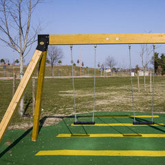 Outdoor swing set setup using MIXXIDEA brackets in a backyard