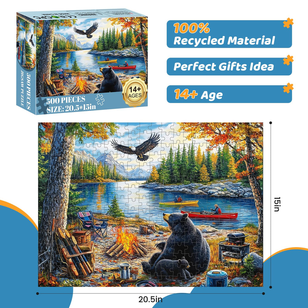 Mjyphdm riverside scene puzzle laid for family night, encouraging cooperative play.