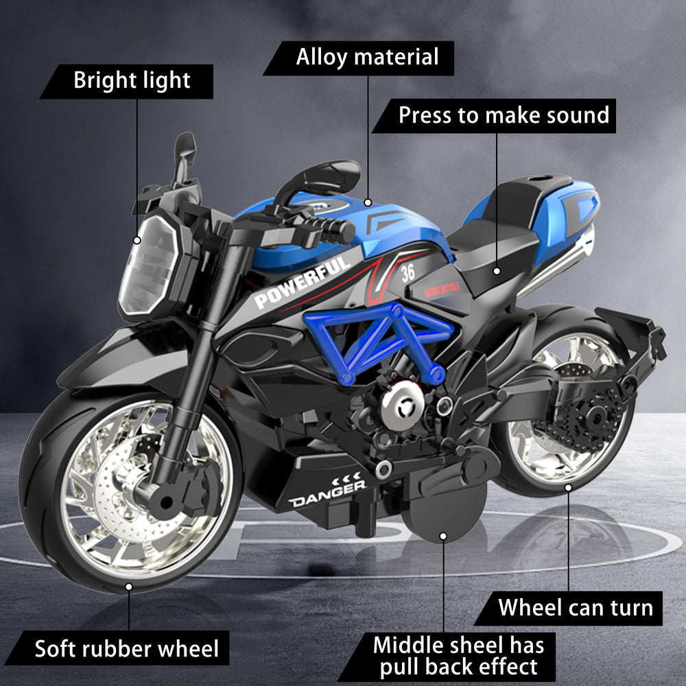 MLcnleS 4in1 diecast motorcycle close-up highlighting durable alloy fuel tank