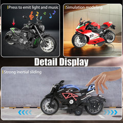 MLcnleS alloy motorcycle 4in1 set packaging showing four colorways