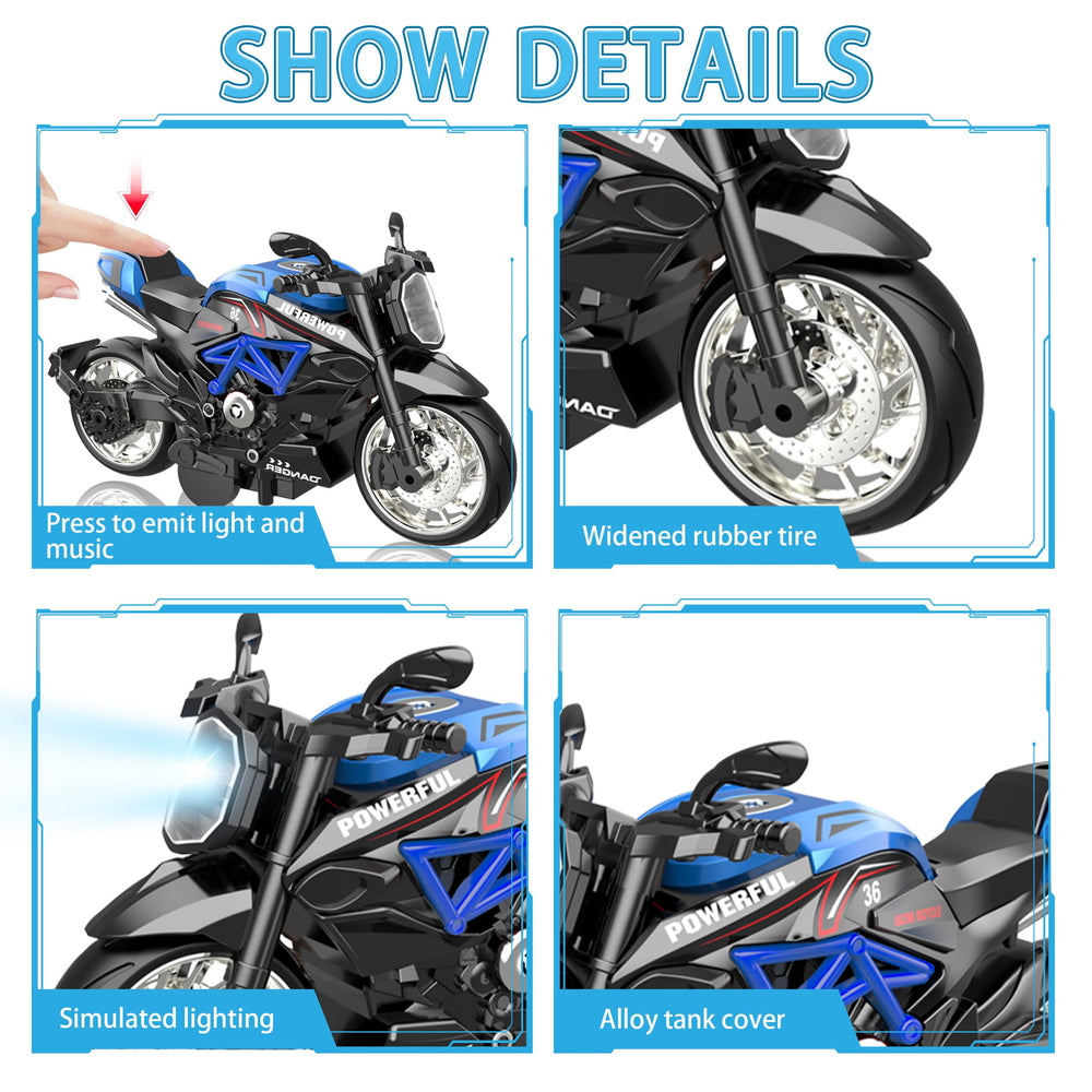 MLcnleS diecast motorcycle with lights and sounds for engaging interactive play
