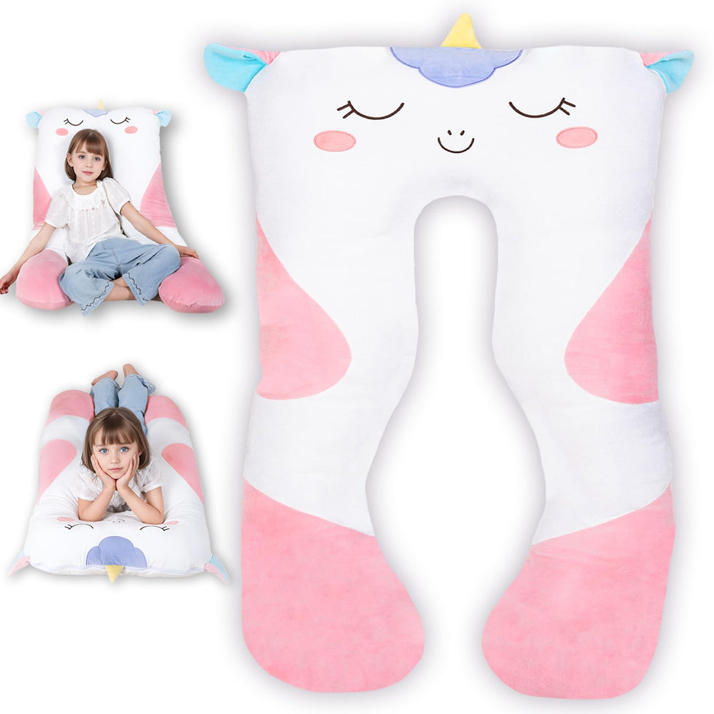 MLdian unicorn U-shaped pillow front view for kids offering cozy comfort.