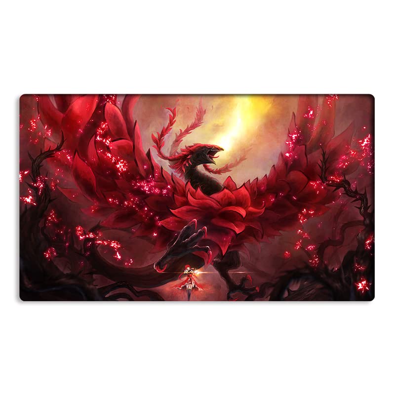 Mlikemat Akiza Izinski playmat top view, ideal surface for card games.