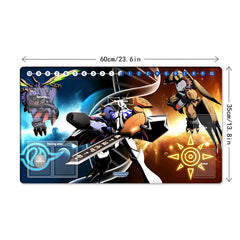 Mlikemat Omnimon duel playmat on desk for gaming and work.