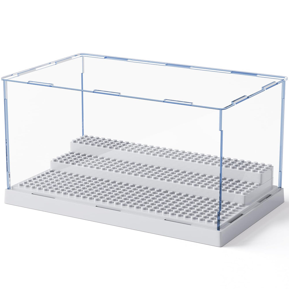 Mlikero display case for minifigures, front view, bright acrylic clarity