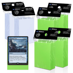 Mlikero matte green sleeve 66x91mm protects MTG cards with clear, durable wrap.