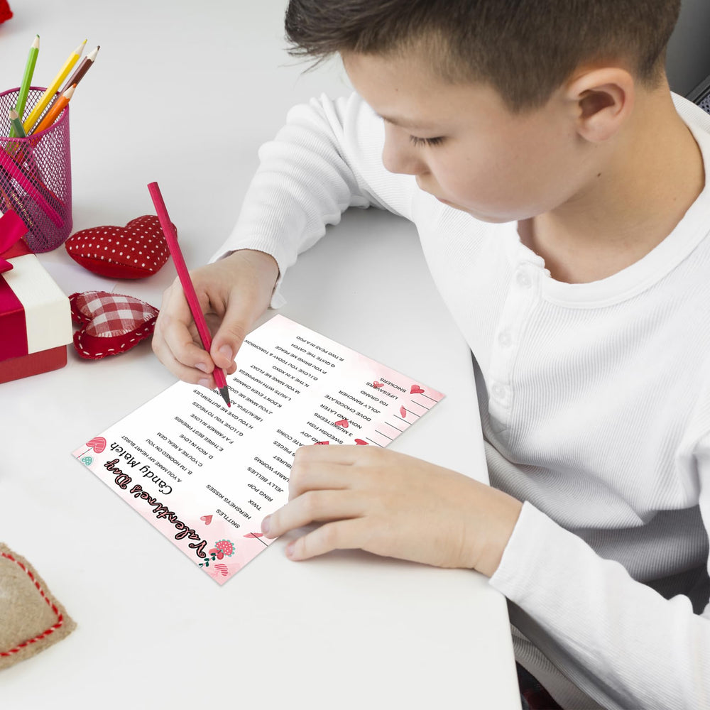 MLOLM Valentine candy match cards enhance party games and mingling.