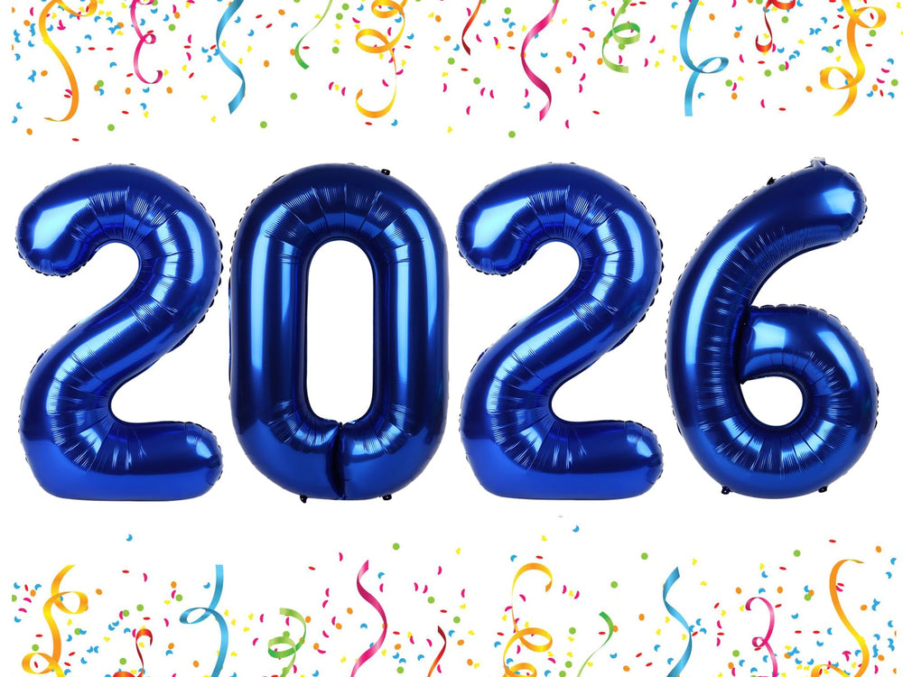 Mluchee 2026 number balloons in navy blue for standout photo backdrops and year displays.