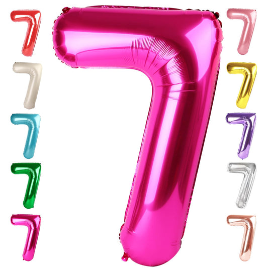 Mluchee 40in Number 7 Balloon in hot pink for bold party backdrops and photos.