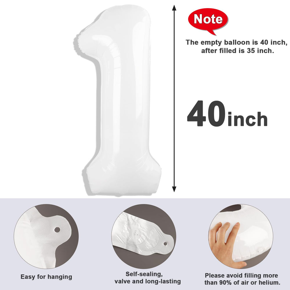 Mluchee 40inch white number balloon self-sealing design for easy setup.