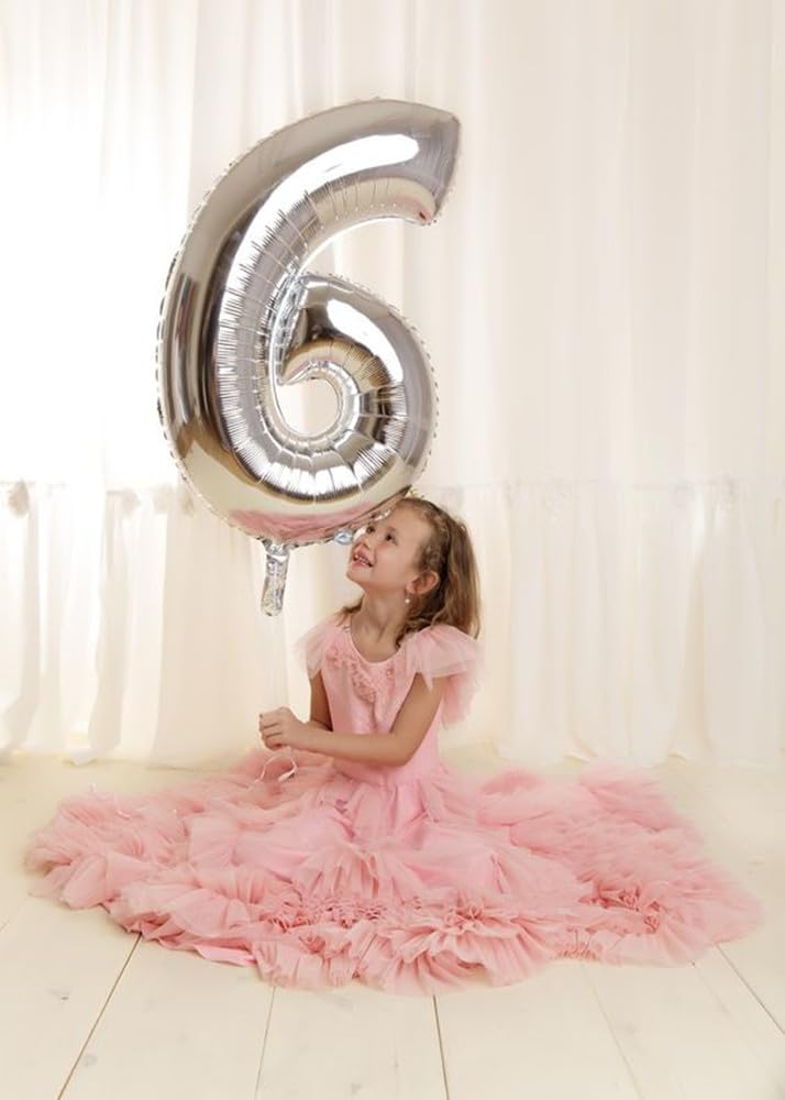 Mluchee Number 6 balloon close-up shows embossed finish for photo-ready moments.