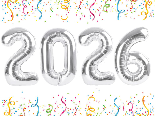 Mluchee silver 40-inch 2026 number balloons for bold photos and celebrations.