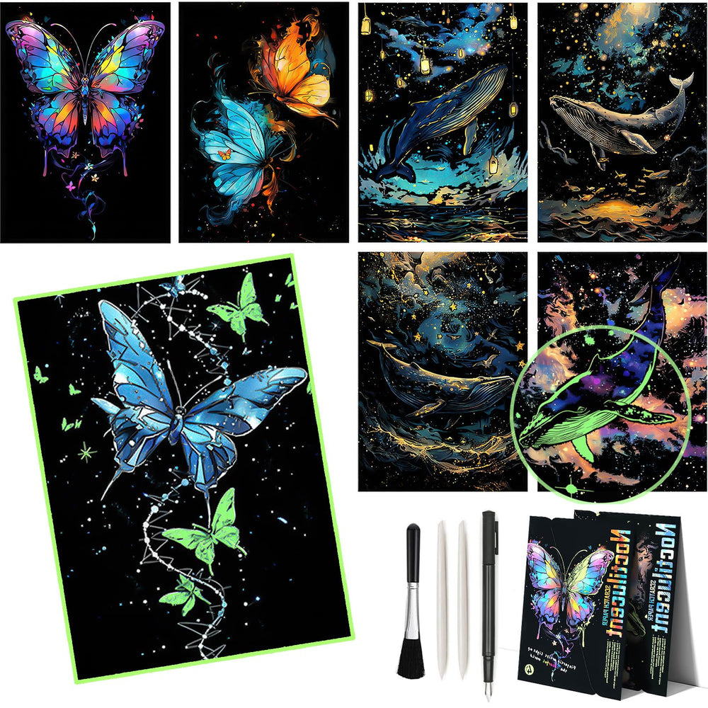 MMUGIT butterfly glow scratch art image showing luminous butterfly design for kids creativity