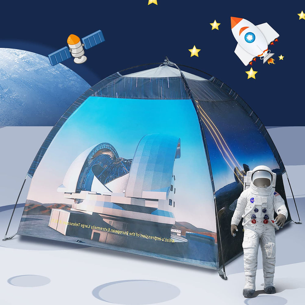 Mnagant tent features breathable mesh panels for comfortable play and airflow.