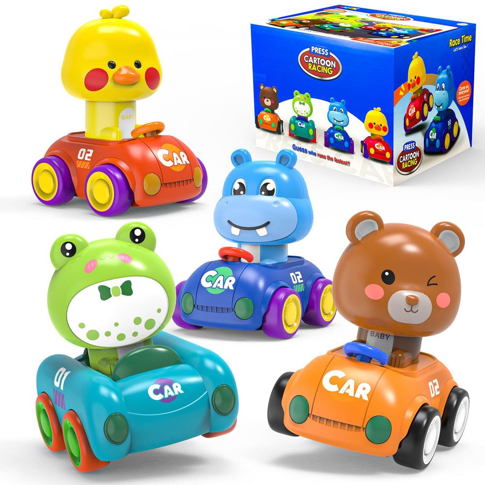 MNJCK press-to-go animal racing car front view for toddlers' hands-on play