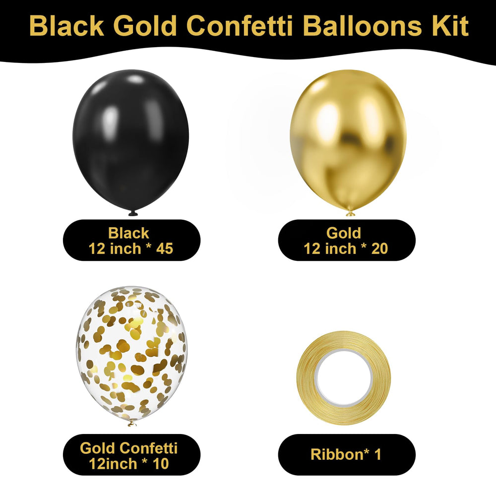 Mobacurty confetti balloons in gold and black add festive shimmer