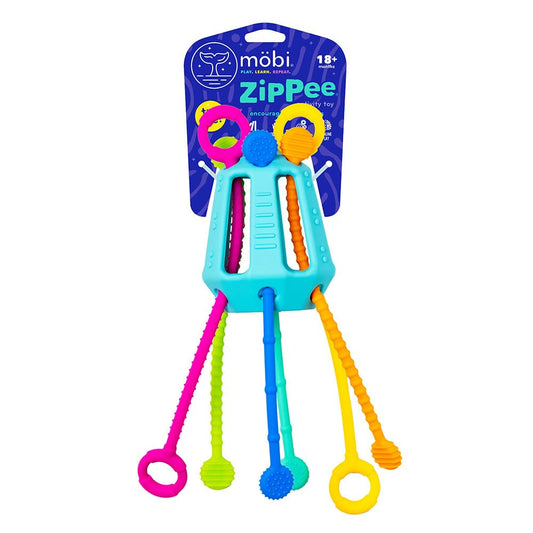 MÖBI Zippee pulling cords for tactile exploration and motor skill development during play