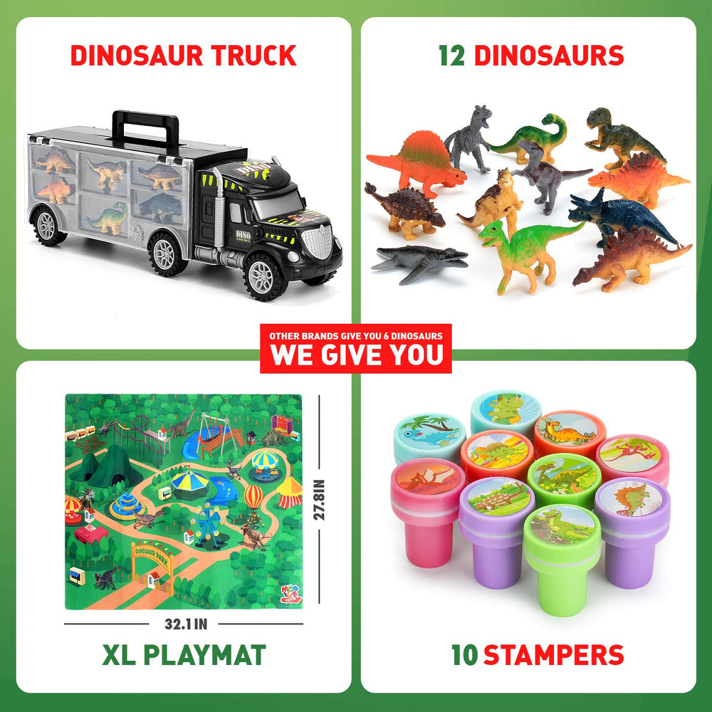 Mobius Toys Dinosaur Truck Carrier side view, easy loading with detachable trailer