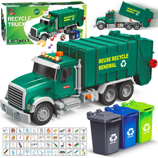 Mobius Toys garbage truck with lights and sounds engages children in imaginative play.