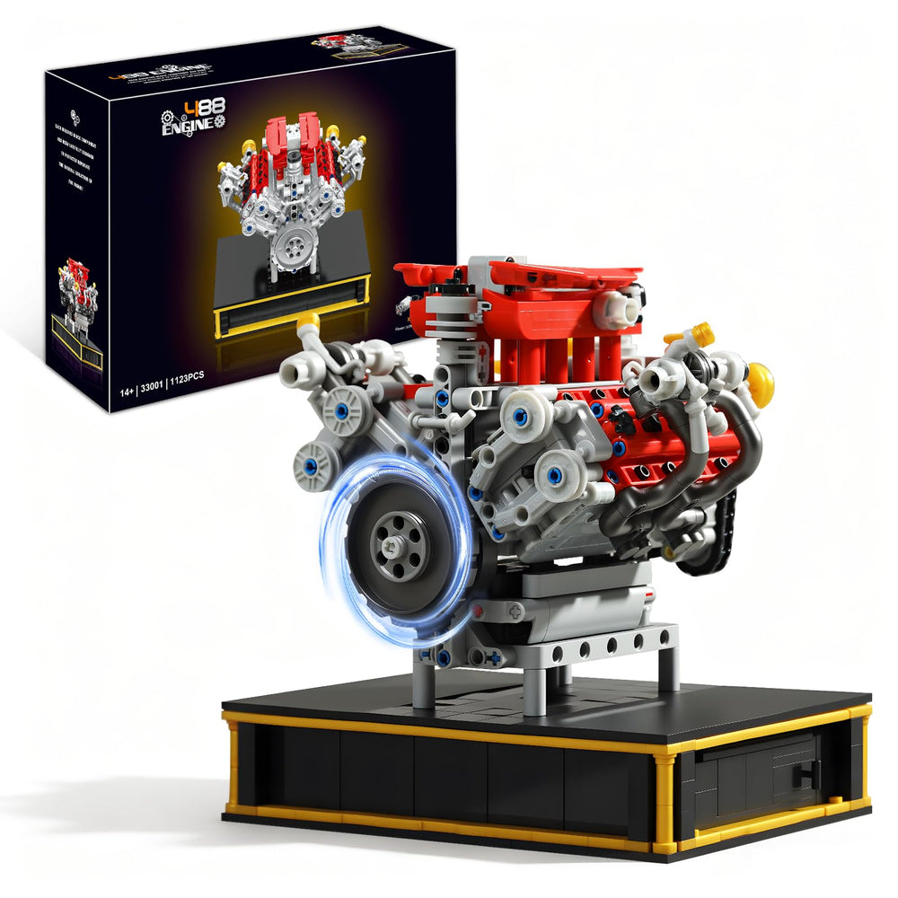 MOCBURIKU Mini V8 Engine Kit runs to show piston motion for hands-on learning.