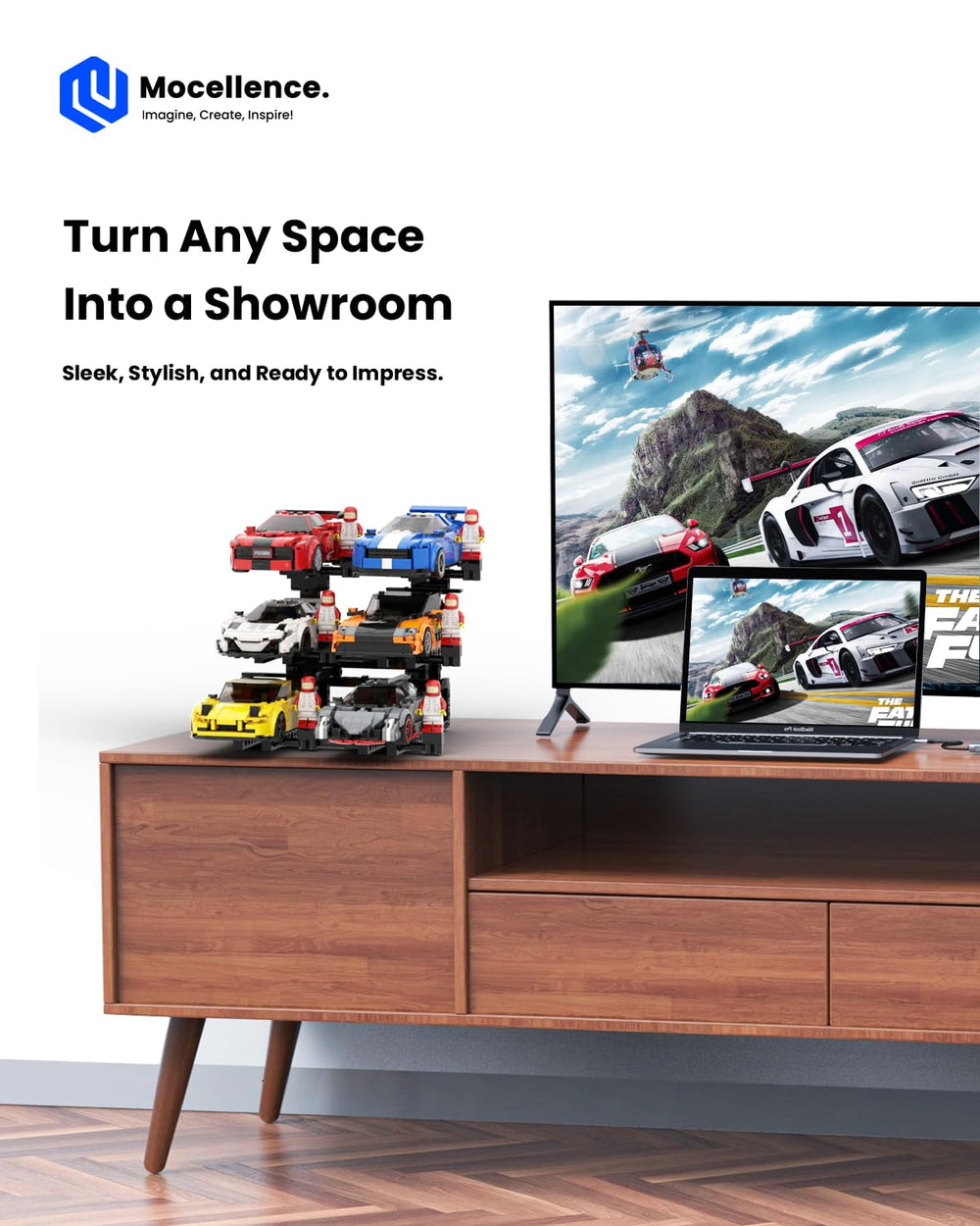 Close-up of the 3-layer design showing two cars per tier for balanced display.