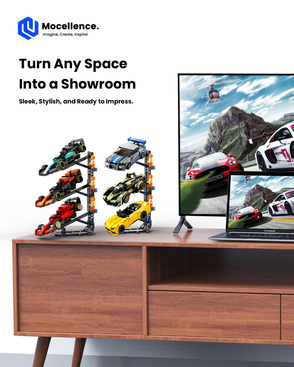 Mocellence showcase of Lego Speed Champions car from multiple angles