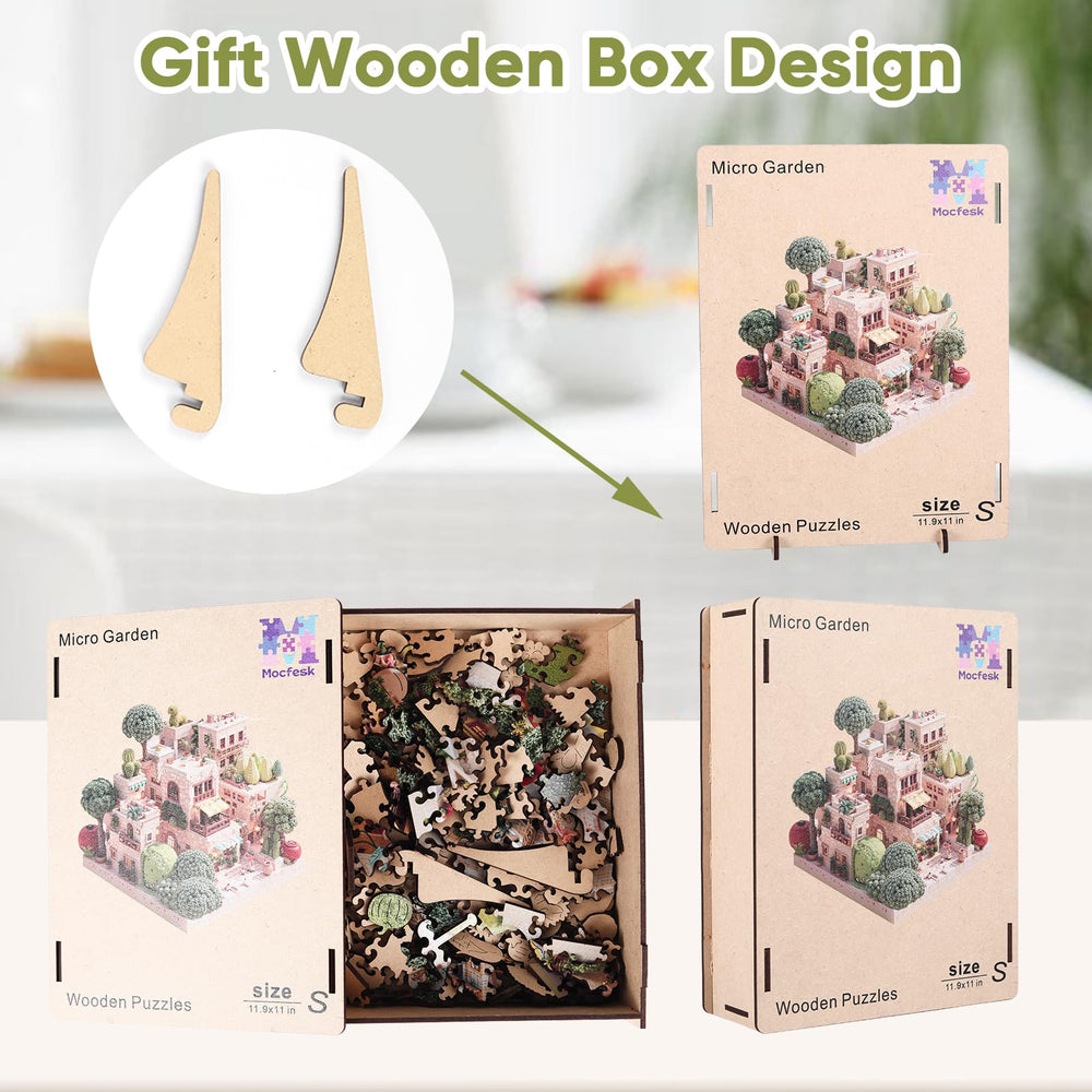 Mocfesk wooden puzzle offers engaging activity for all ages.