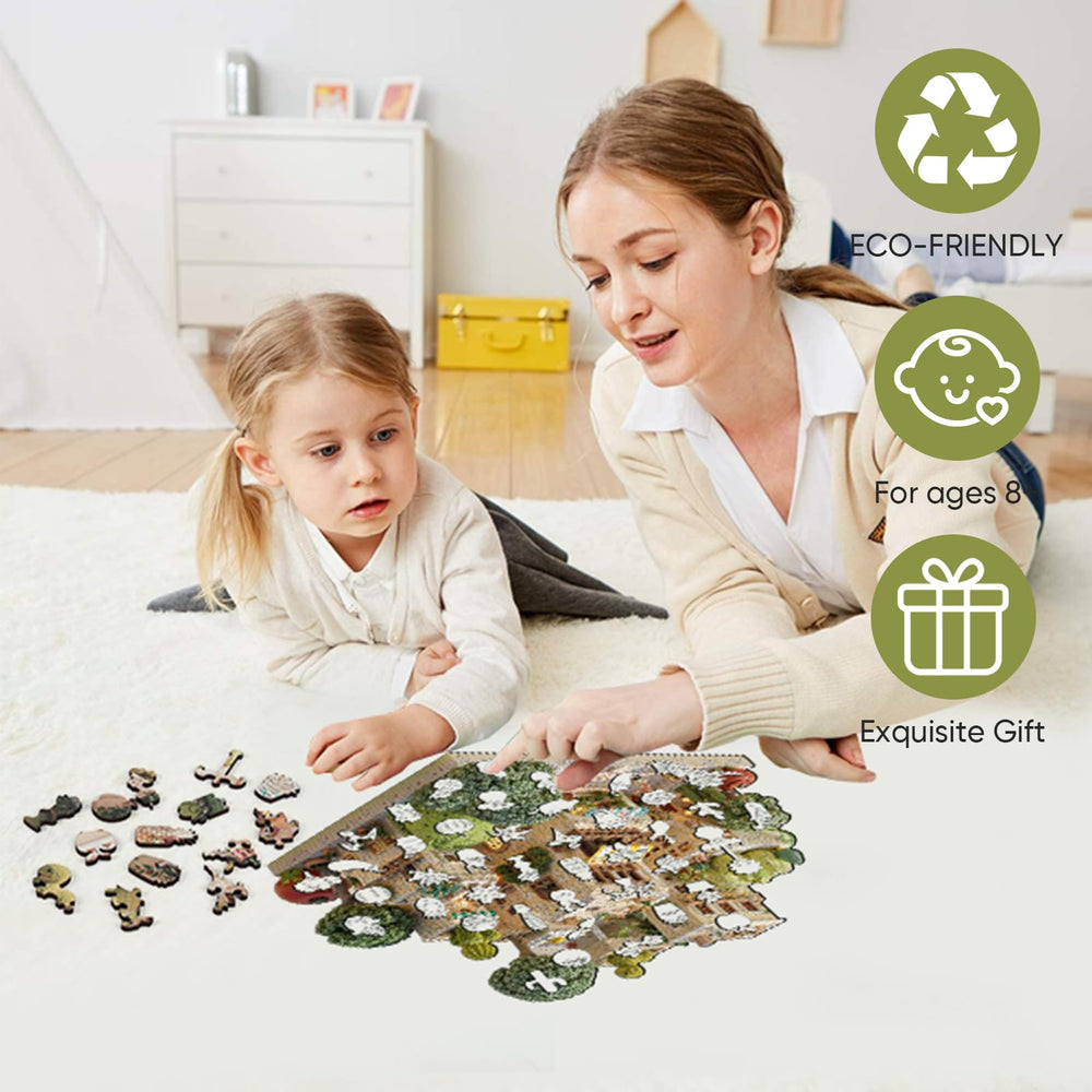 Mocfesk laser-cut precision wood puzzle highlights natural grain texture.