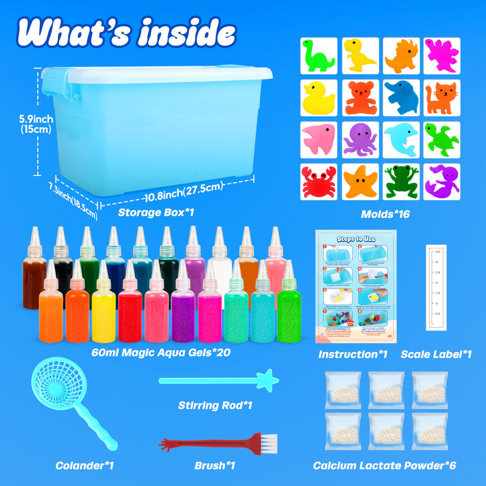 Mocoosy Water Gel Kit 20 aqua colors for imaginative play and learning.