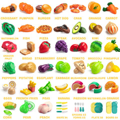 MOEAWS two-color storage baskets help kids share and organize play food.
