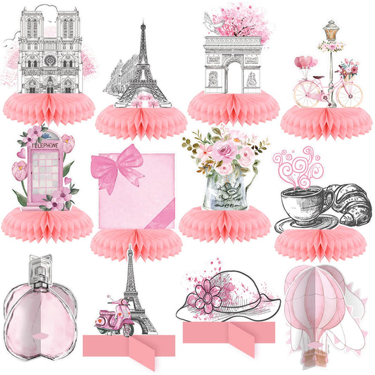Moinchore Paris honeycomb centerpiece featuring the Eiffel Tower for elegant table decor.