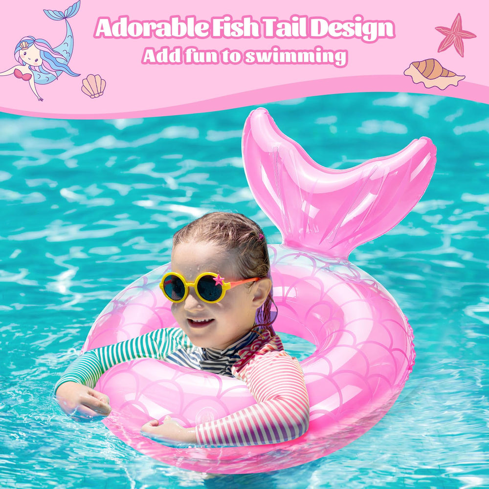 MoKo pink inflatable swimming ring, side view, durable and portable water toy