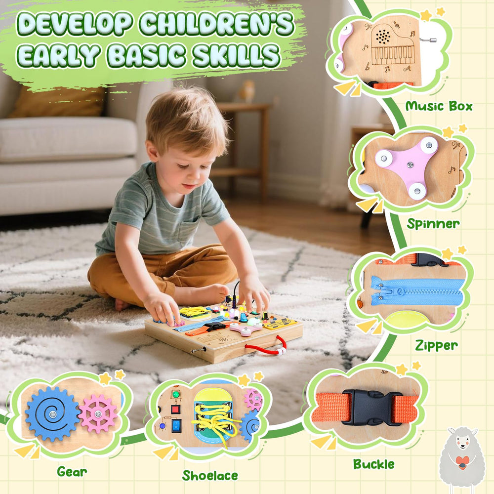 MoKo Busy Board wooden gears rotate to boost tactile exploration and problem-solving.