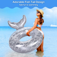 MoKo pool float with bright colors and fish-tail design boosts visibility.