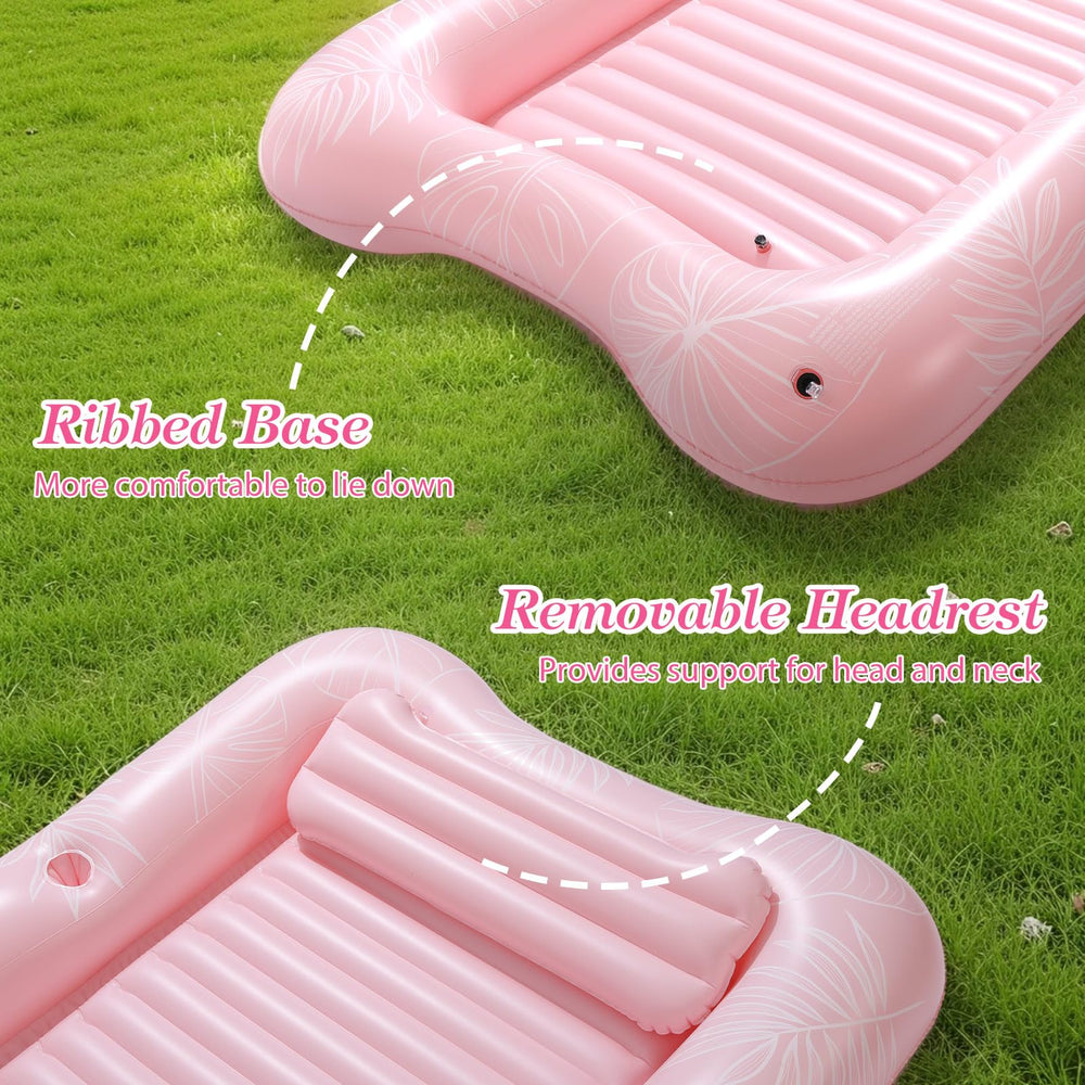 MoKo pool floats shows spacious lounging area for sunbathing on water.