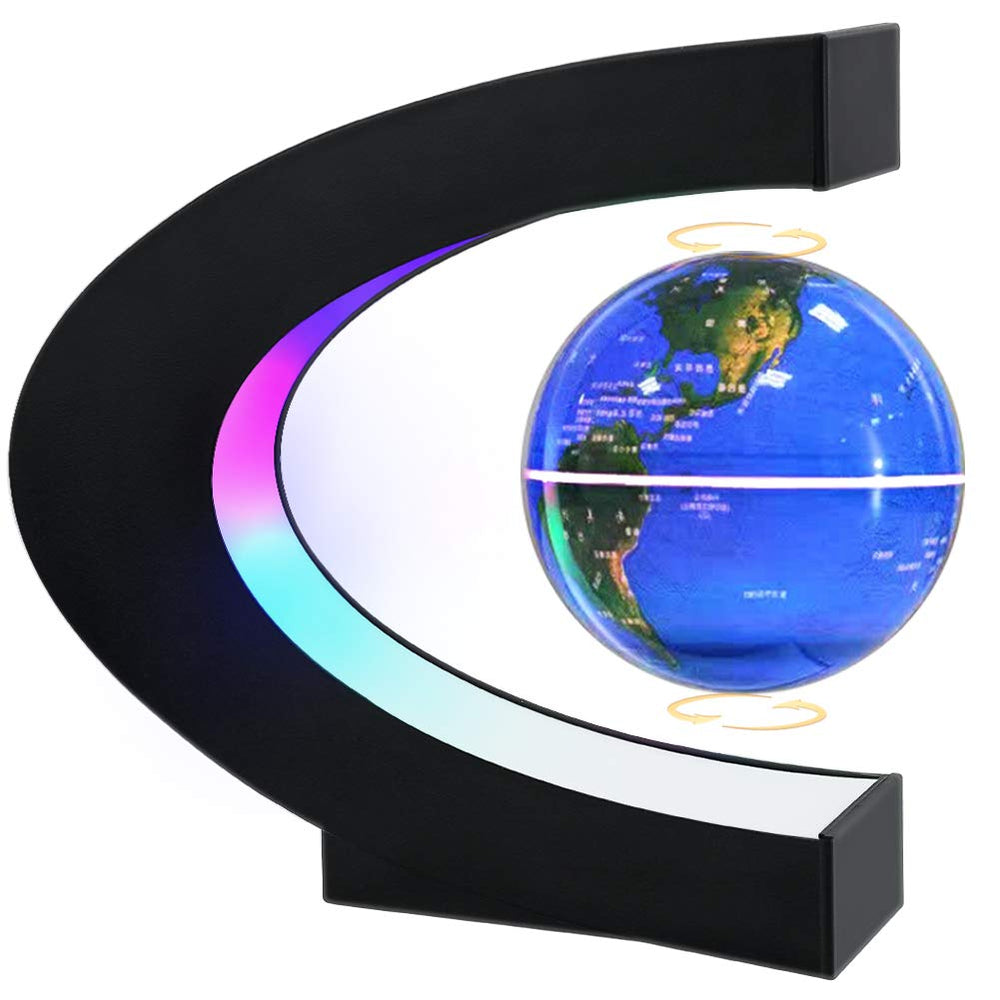 MOKOQI levitating globe with LED frame lights a modern desk.