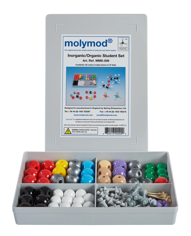 Molymod MMS-009 storage box with organized atom parts for classroom use