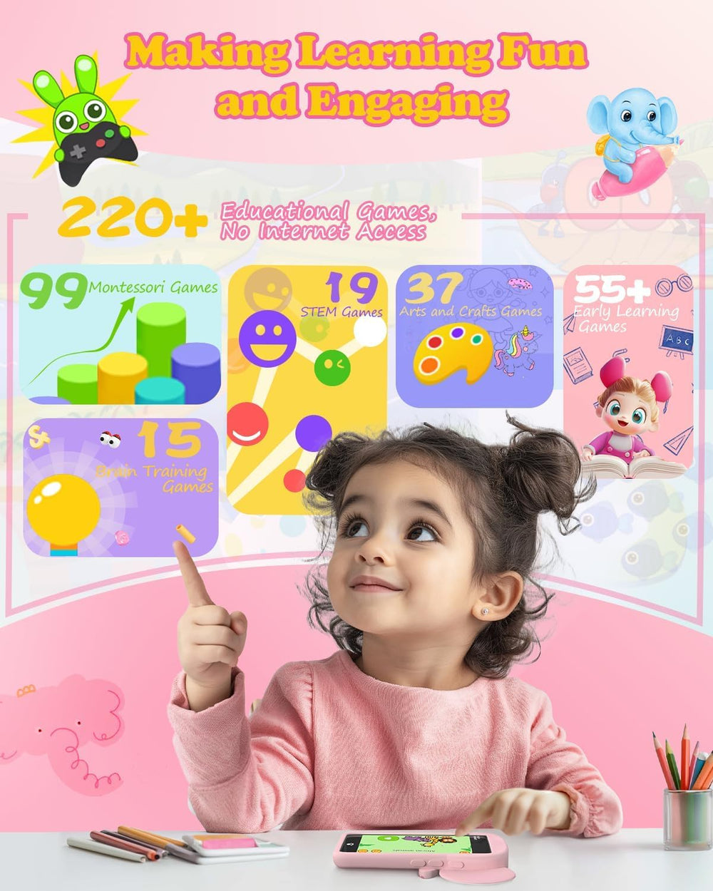 Momilla Kids Phone side profile highlights a compact, easy-to-hold design for small hands.