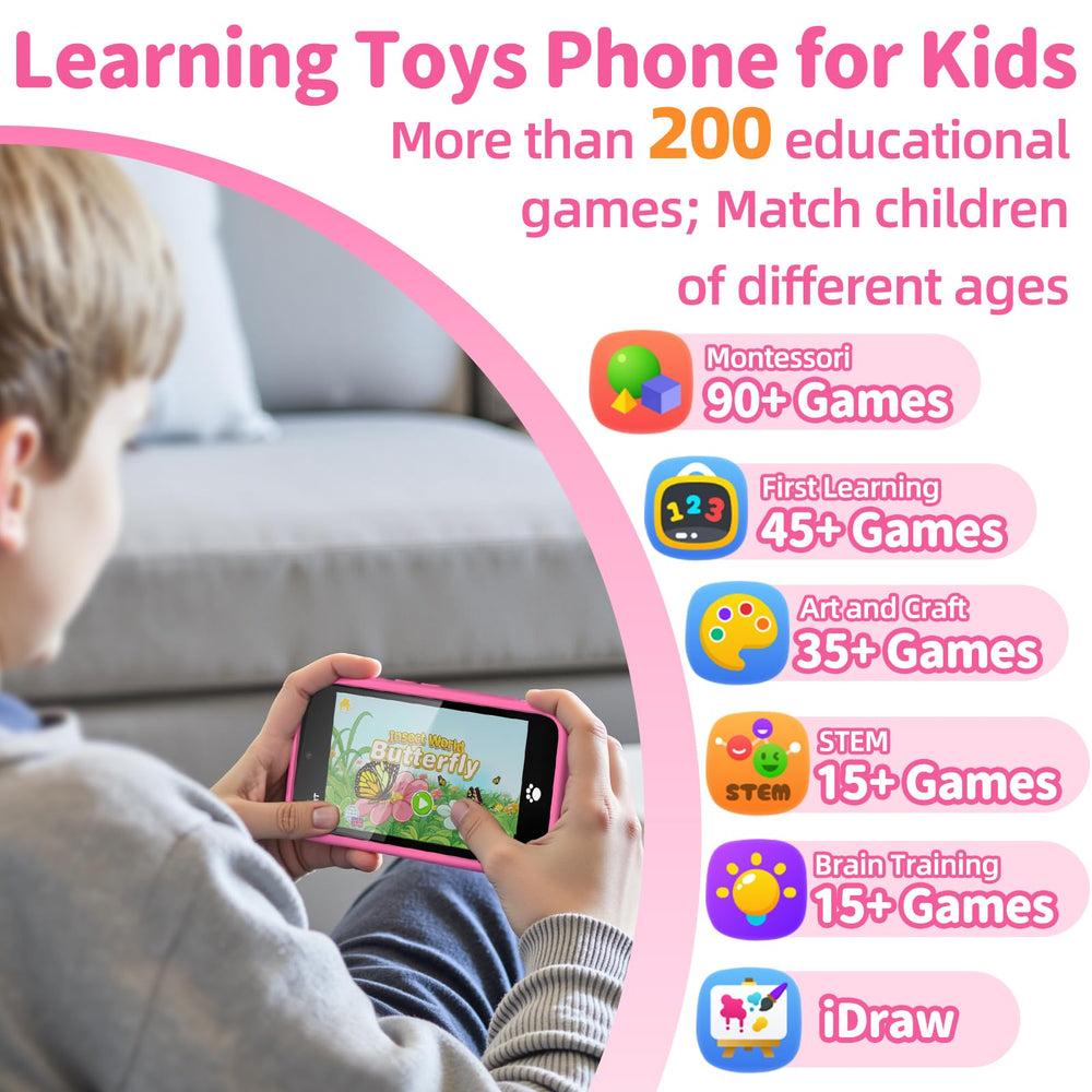 MOMILLA Kids Smart Phone back view with playful photo effects.
