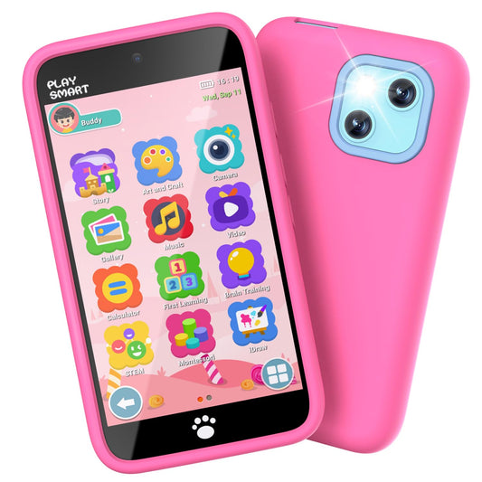 MOMILLA Kids Smart Phone front view with dual cameras for creative photos.