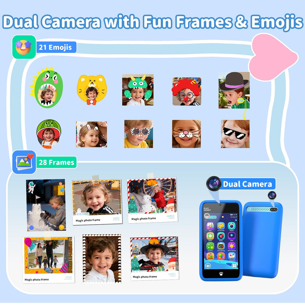 MOMILLA creative photo fun shows frames and emojis for imaginative editing.