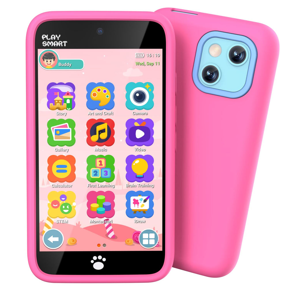 Momilla Toys Kids Smart Phone with dual camera and stickers for creative photos.