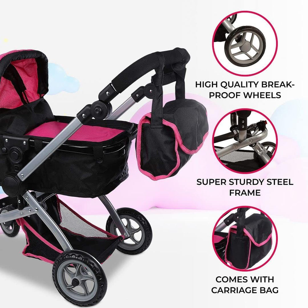 Mommy and Me Babyboo doll pram swiveling wheels for easy navigation